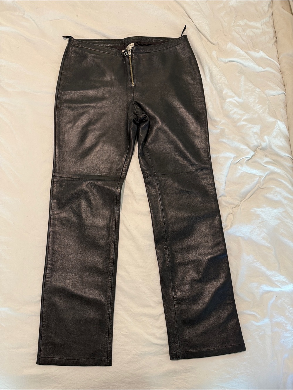 Hugo Buscati Women's genuine Leather black straight-Leg moto pants